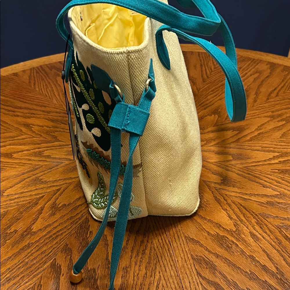 NWT America and Beyond Jungle Forestry Hand Beaded Tote - Yellow and Green - Picture 5 of 16
